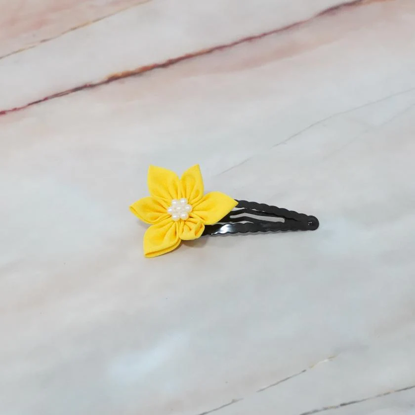 【アクセサリー】ゴールデンイエロー (バレッタ、ハットピンブローチ、ピアス、ヘアピン 4点セット ) | つまみ細工 - Image 13