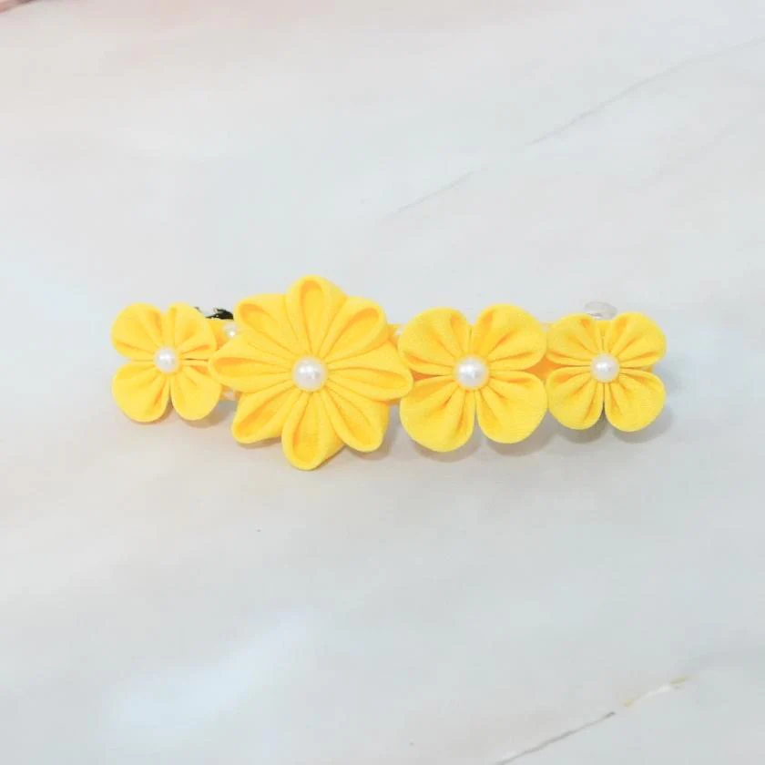 【アクセサリー】ゴールデンイエロー (バレッタ、ハットピンブローチ、ピアス、ヘアピン 4点セット ) | つまみ細工 - Image 6