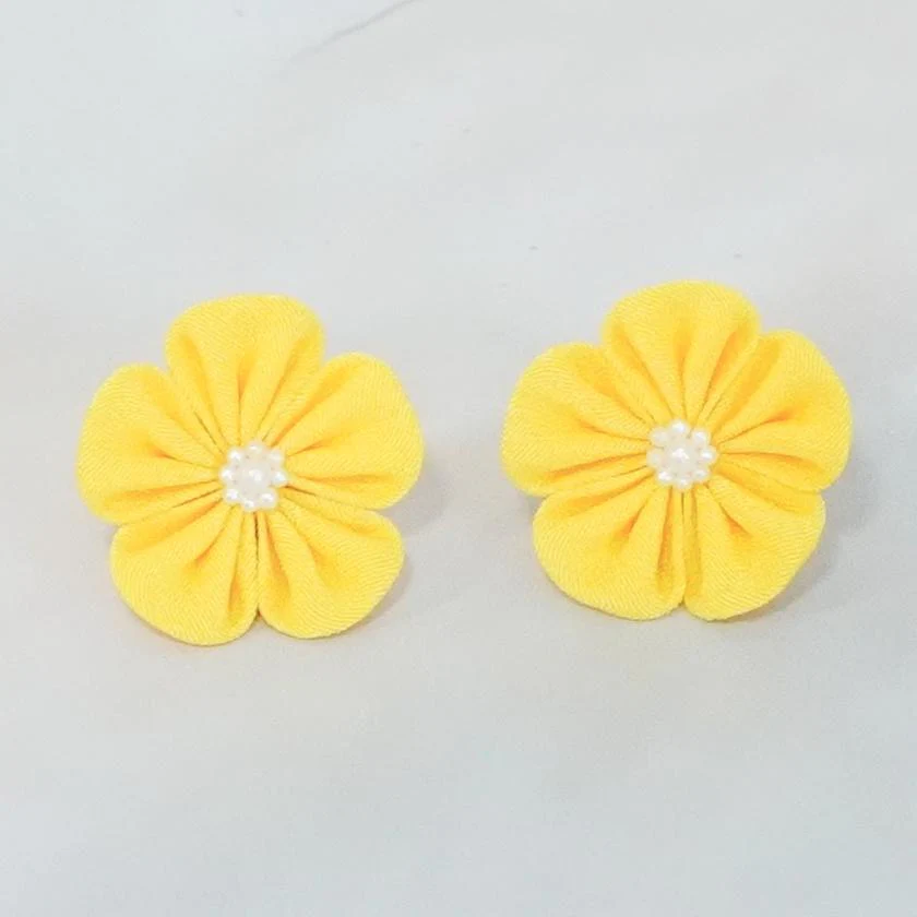 【アクセサリー】ゴールデンイエロー (バレッタ、ハットピンブローチ、ピアス、ヘアピン 4点セット ) | つまみ細工 - Image 8