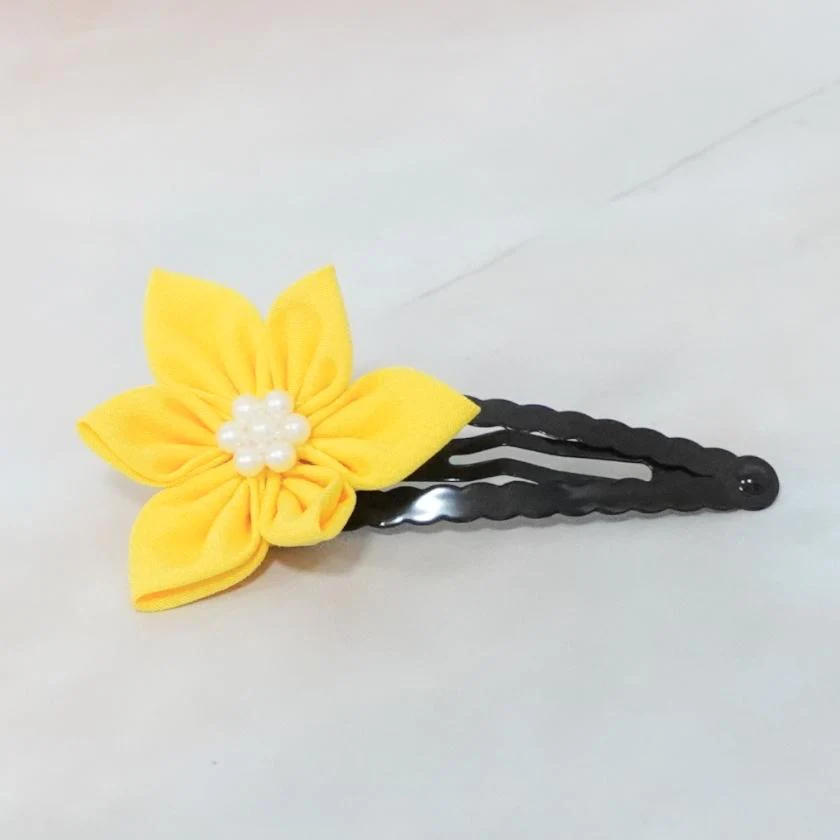 【アクセサリー】ゴールデンイエロー (バレッタ、ハットピンブローチ、ピアス、ヘアピン 4点セット ) | つまみ細工 - Image 9