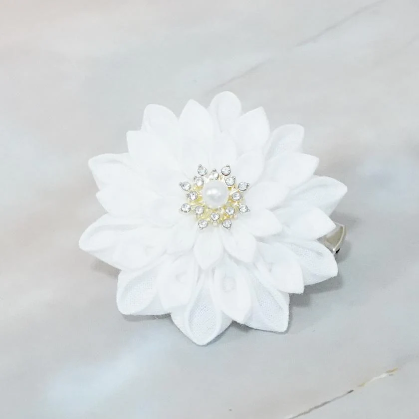 【アクセサリー】コットン (バレッタ、ヘアクリップ、ブローチ、ペンダント 4点セット ) | つまみ細工 - Image 7
