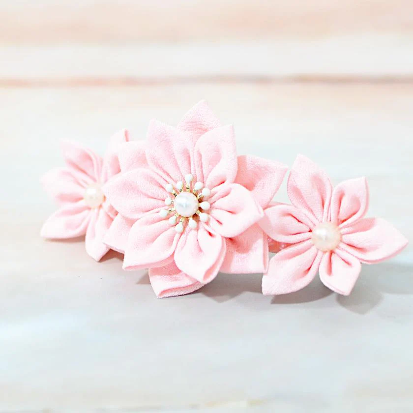 【アクセサリー】桜 (バレッタ、三角ブローチ、四角ブローチ、丸ブローチ 4点セット ) | つまみ細工 - Image 6