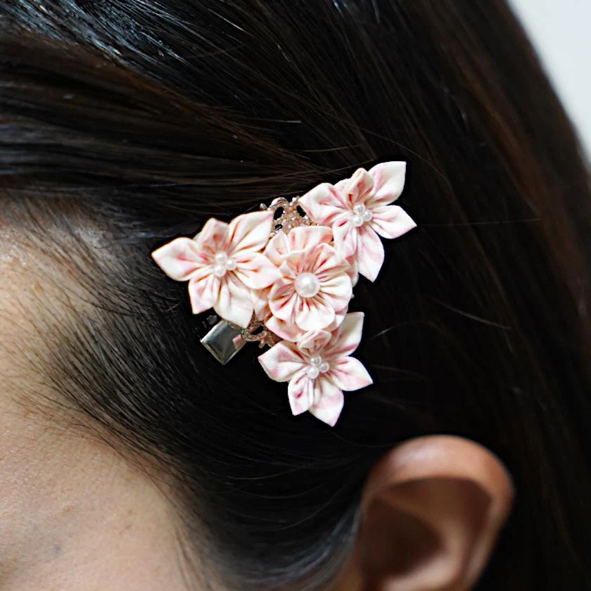 【アクセサリー】ウィローウッド柄 (ブローチ、ヘアクリップ、リング、ピアス 4点セット ) | つまみ細工 - Image 3