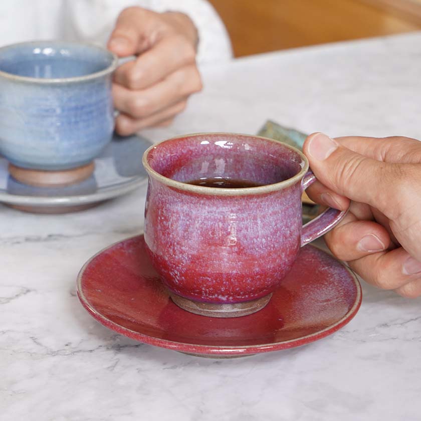 【大谷焼】佳実窯 コーヒーカップ & ソーサー 辰砂 - Image 9