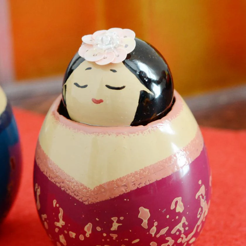 【ひな人形】ミニ親王飾り (殿：青、姫：紅) | 津軽塗 - Image 9