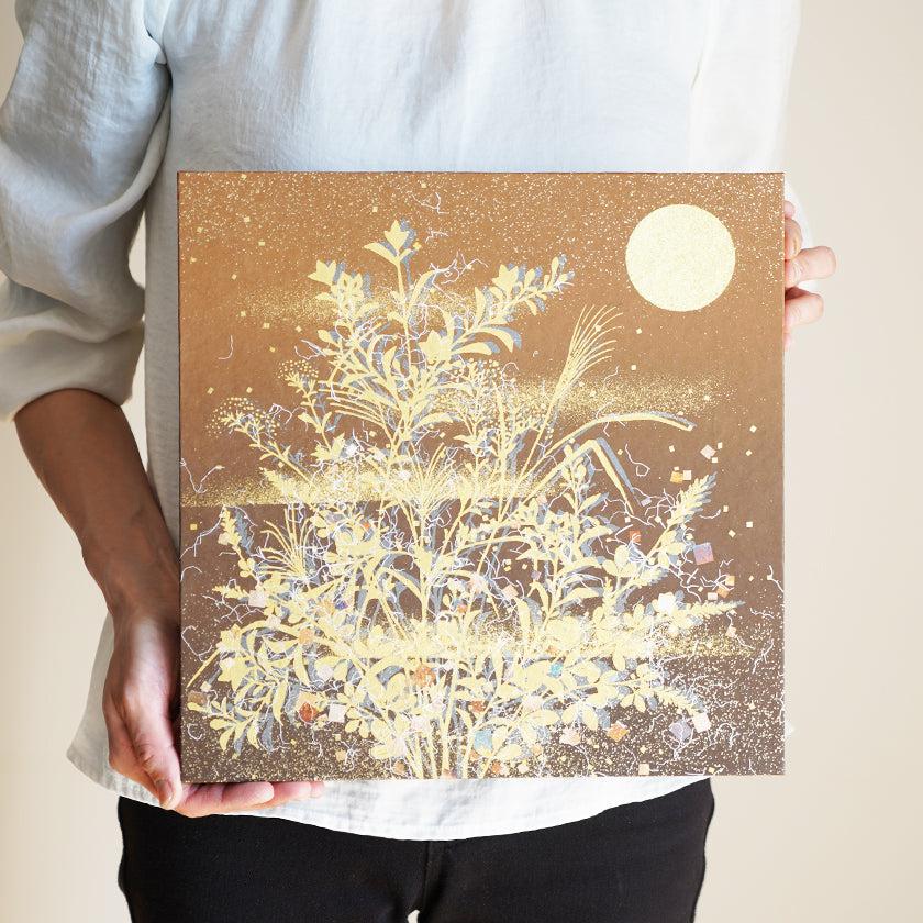 【アートパネル】秋 秋草・茶 (L) | 金銀砂子細工 | 逸品集（菊池襖紙工場） - Image 3