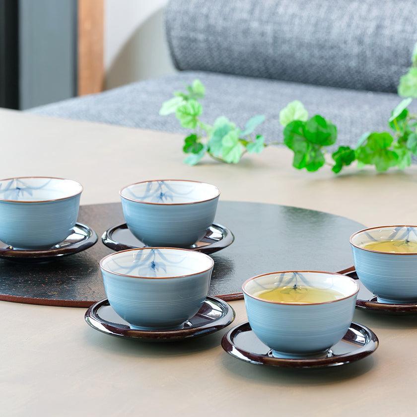 【湯呑 5点セット】グレー蘭 茶托付仙茶揃 | 波佐見焼 | 西海陶器 - Image 2