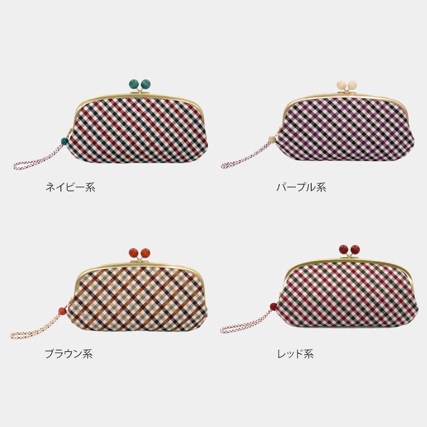 【長財布】西陣織シルク がま口 京組紐ストラップ付 ギンガムチェック (レッド系) | 西陣織 | Atelier Kyoto Nishijin - Image 11