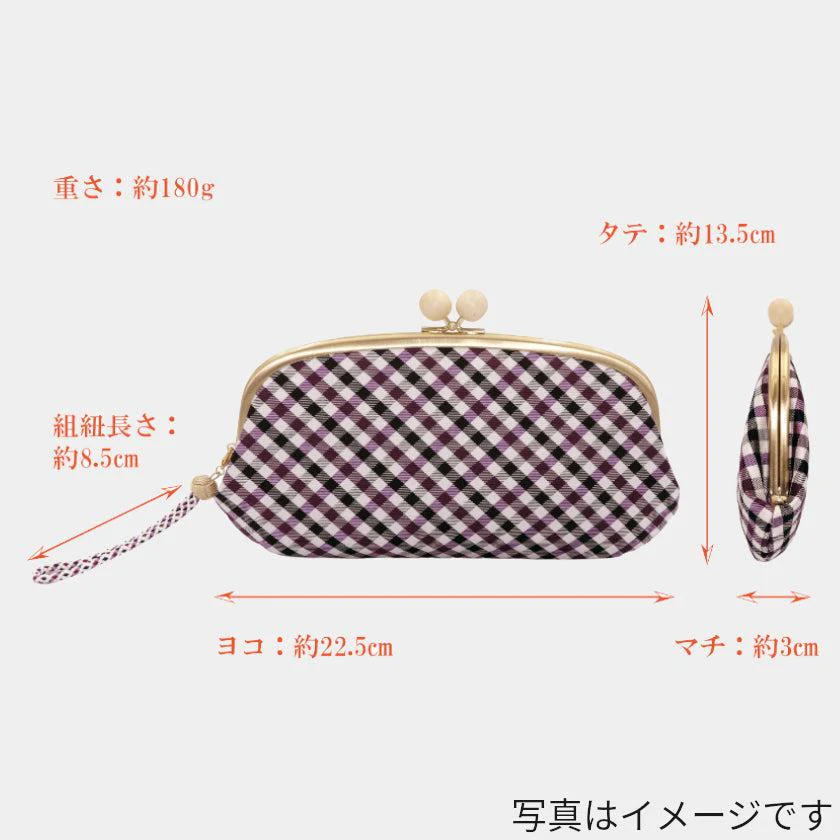 【長財布】西陣織シルク がま口 京組紐ストラップ付 ギンガムチェック (レッド系) | 西陣織 | Atelier Kyoto Nishijin - Image 9