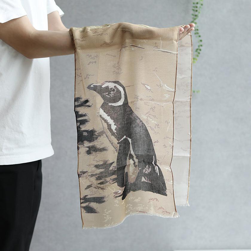 【ストール】コットン ペンギン (丘茶) | 京友禅 | 禾口木丙 - Image 4