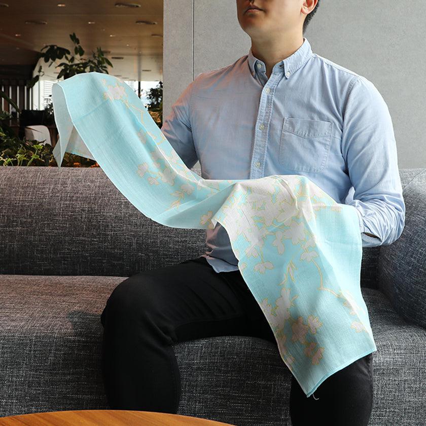 【ストール】コットン 枝桜 (水色) | 京友禅 | 禾口木丙 - Image 4