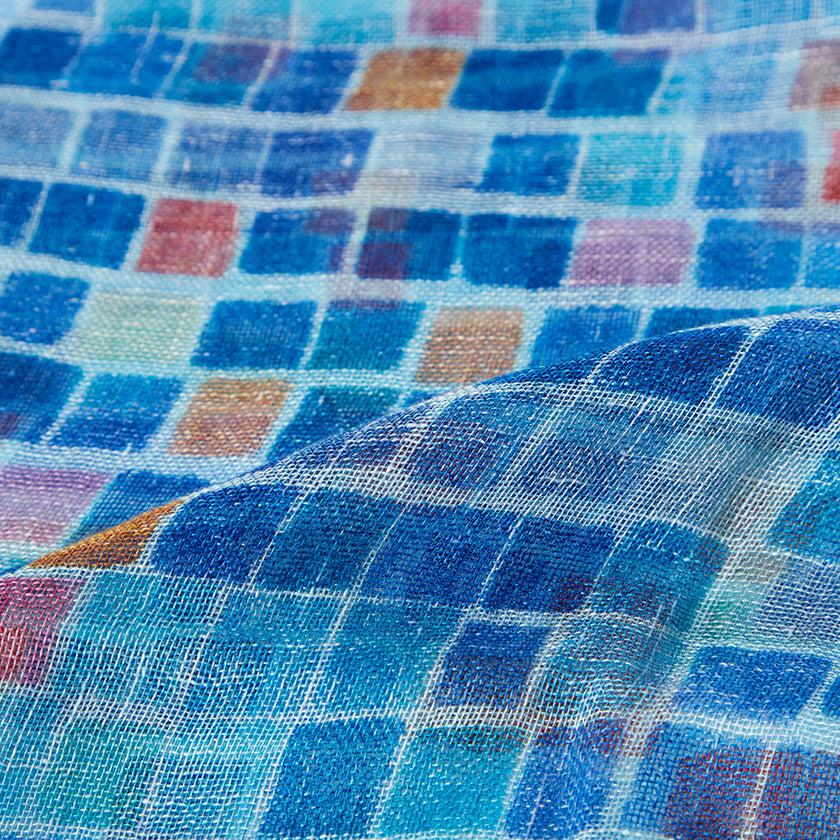 【ストール】リネン160X35 四角並べ (青) | 京友禅 | 禾口木丙 - Image 7