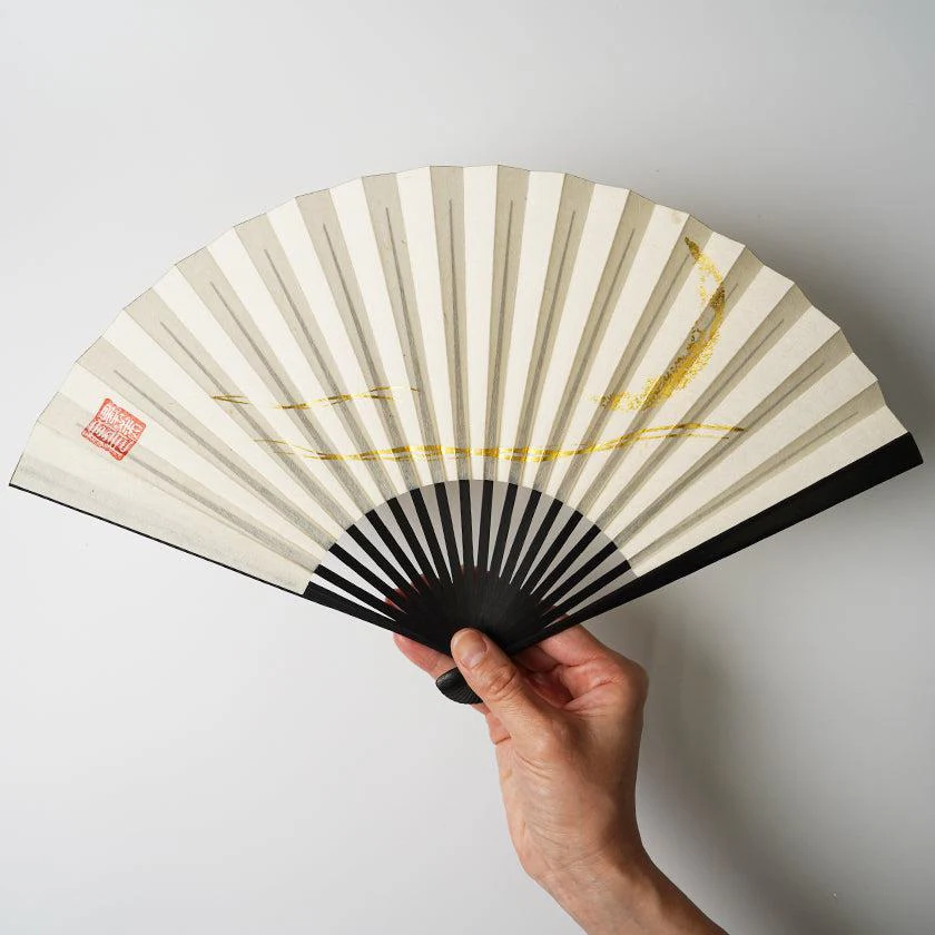 【扇子】三ヶ月 (白) 金箔 | 唐紙 | 景美風月 - Image 4