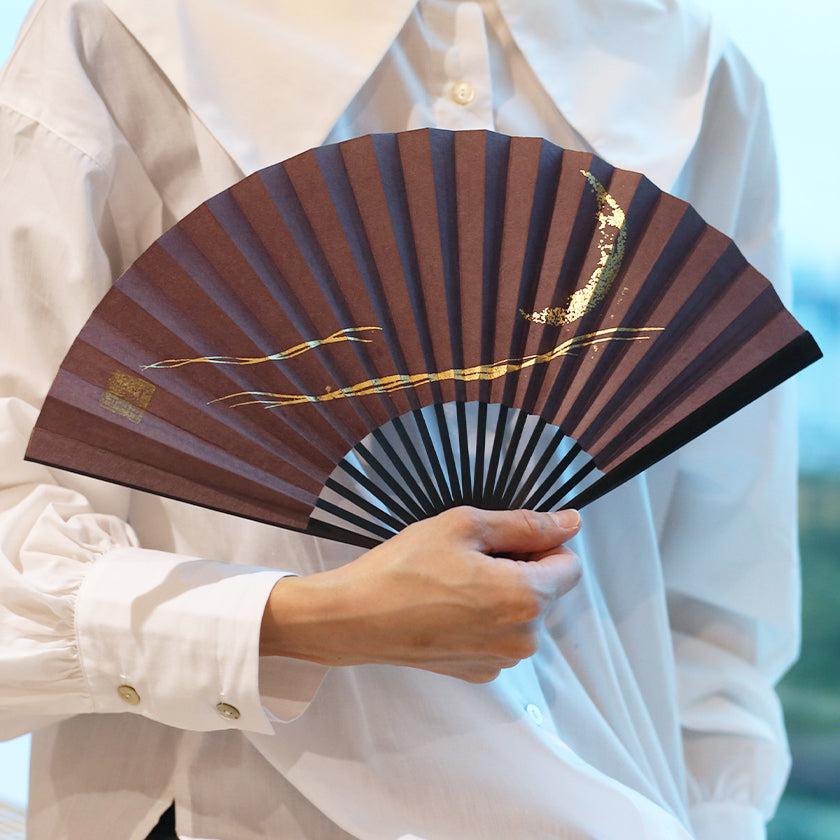 【扇子】三ヶ月 (紫) 金箔 | 唐紙 | 景美風月 - Image 2