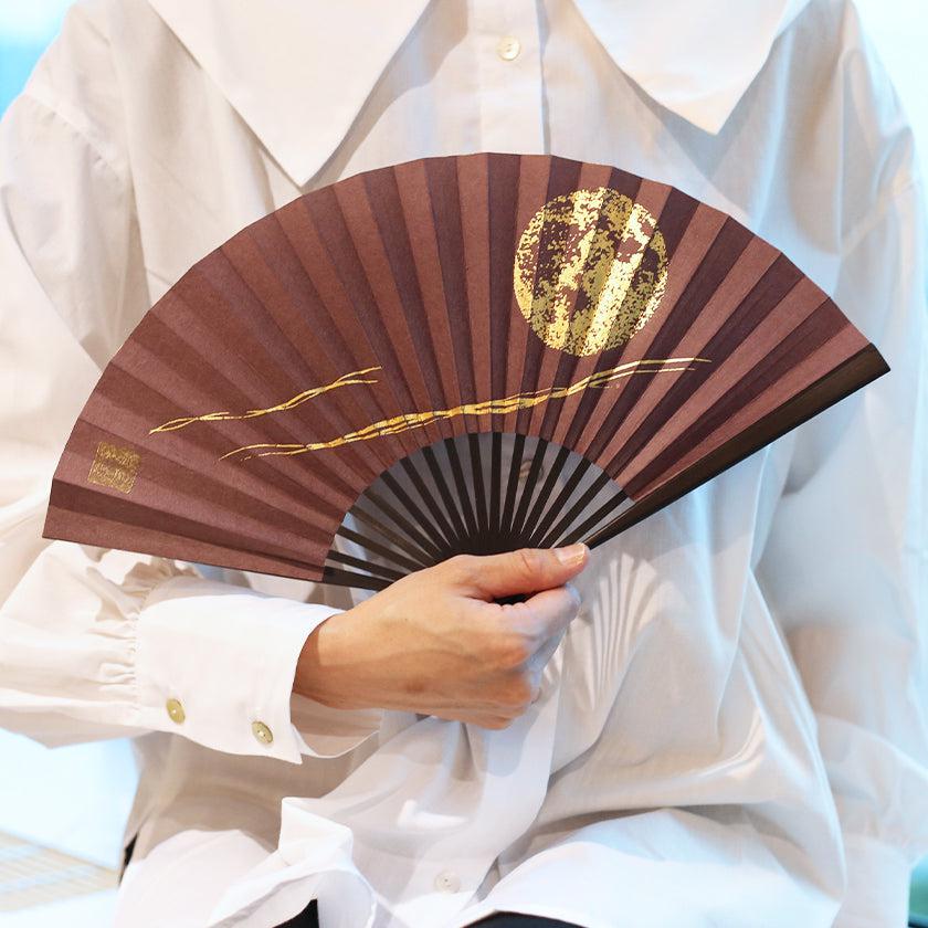 【扇子】満月 (紫) 金箔 | 唐紙 | 景美風月 - Image 2