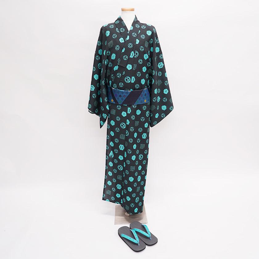 【浴衣】メンズ ブラック × ブルー | 初音工房（受注生産3ヶ月、帯は別売り） - Image 2