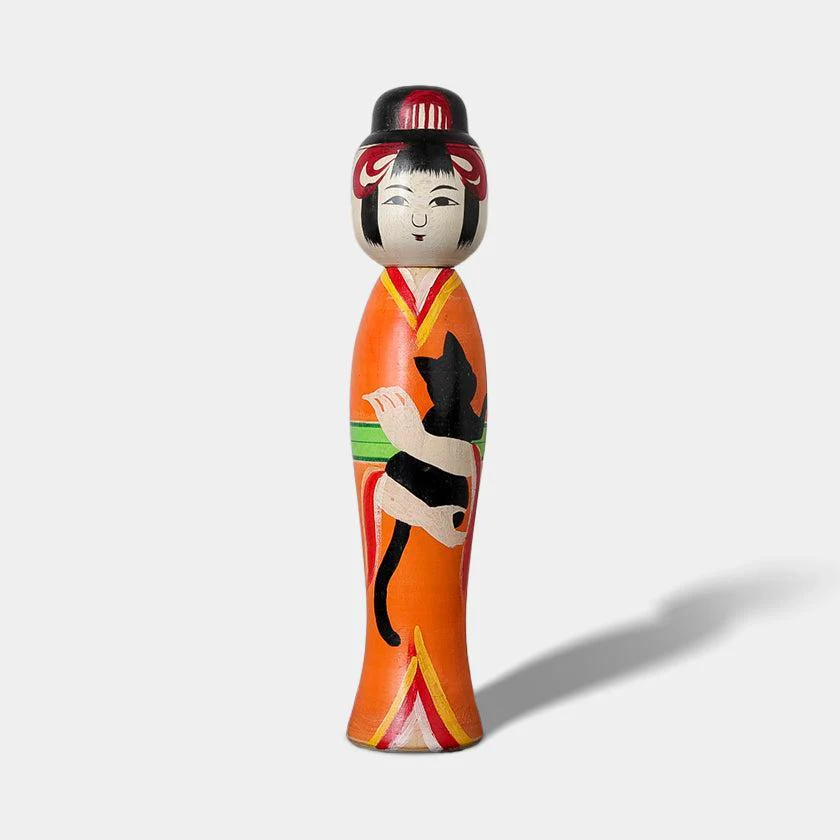 【こけし】大正時代風こけし (7寸) オレンジ | 土湯伝統こけし |近野明裕 - Image 3