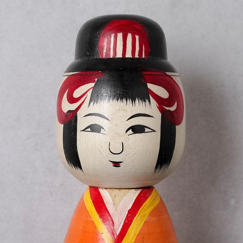 【こけし】大正時代風こけし (7寸) オレンジ | 土湯伝統こけし |近野明裕 - Image 5