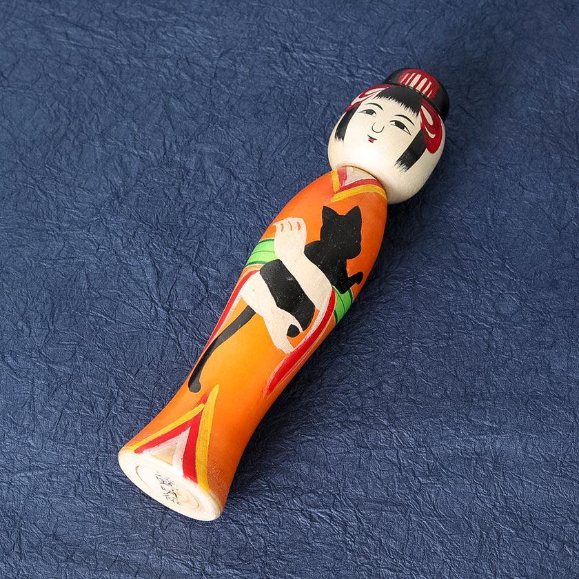 【こけし】大正時代風こけし (7寸) オレンジ | 土湯伝統こけし |近野明裕 - Image 6
