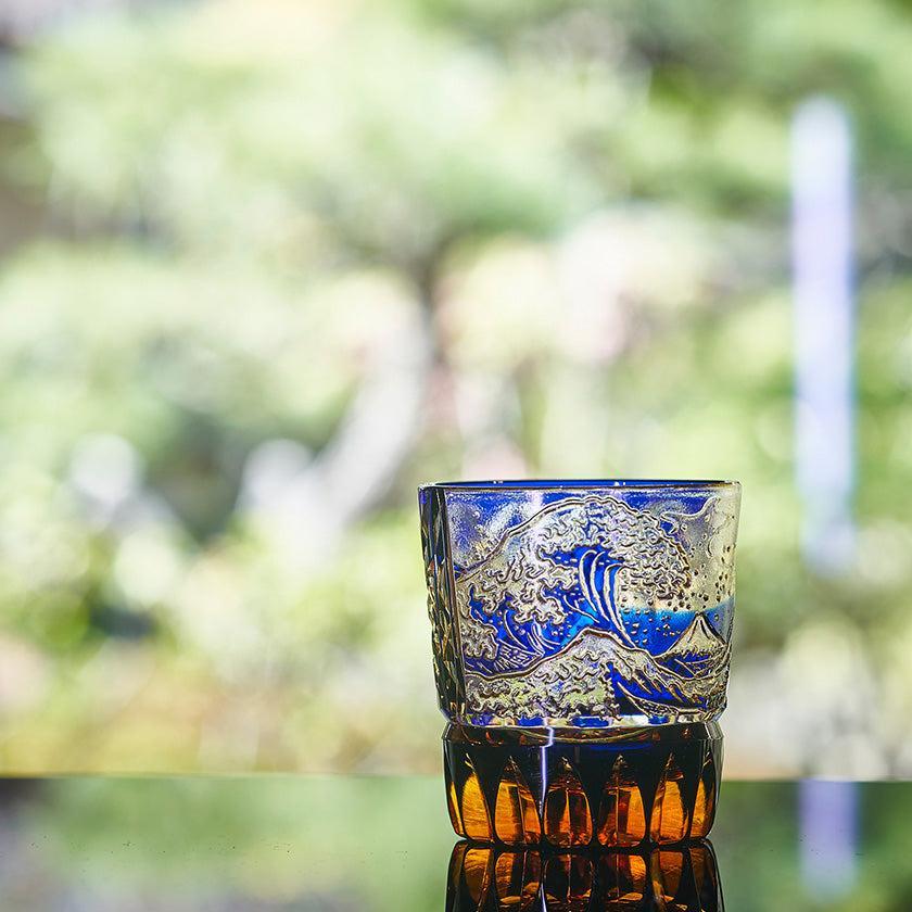 【江戸切子】富嶽三十六景「凱風快晴」「神奈川沖波裏」に菊籠目紋 オールドグラス | TABLEAU - Image 5